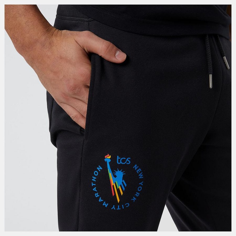 Pantalon New Balance NYC Marathon Essentials Stacked Logo Sweatpant Hombre Negras | EC 1401MA