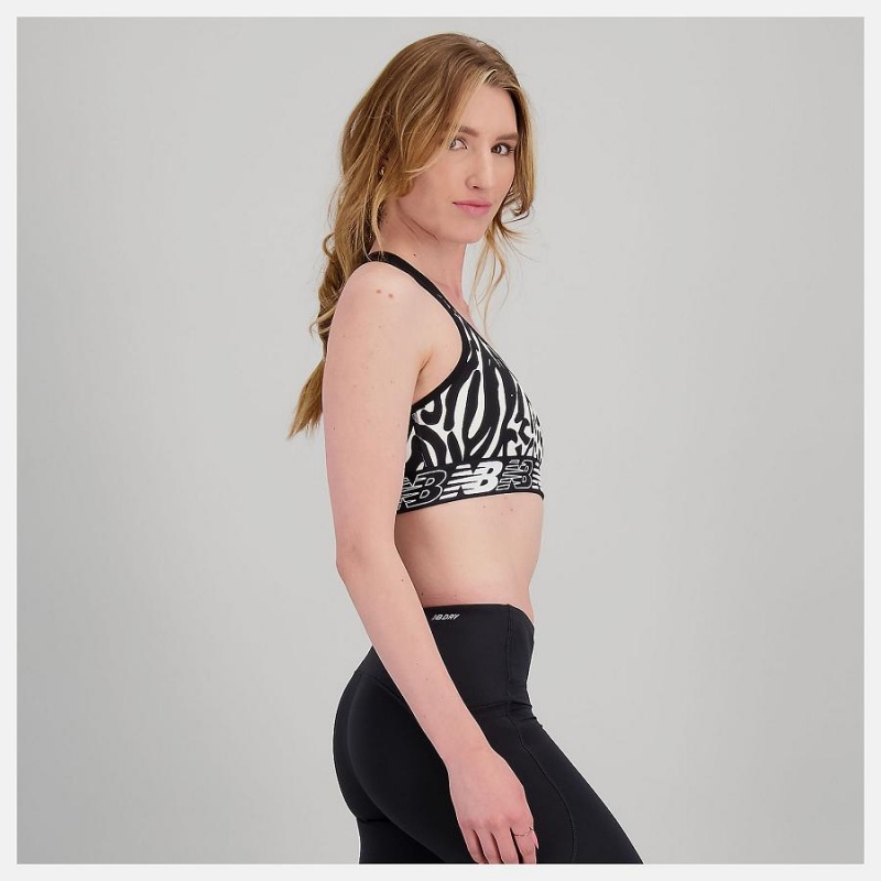 Sujetador Deportivo New Balance Pace Printed 3.0 Mujer Negras Blancas | EC 2167SO