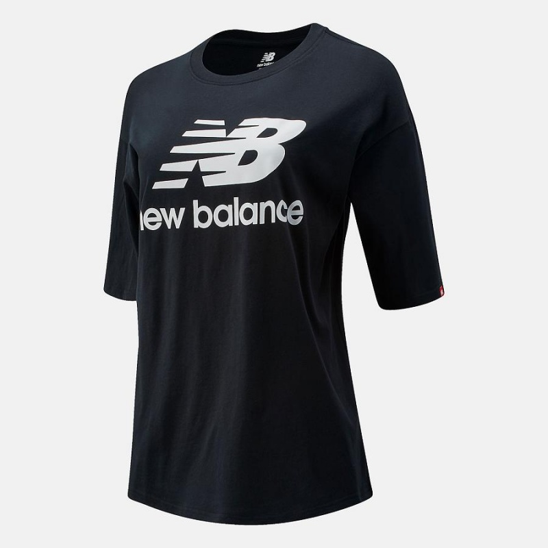 Tops New Balance Essentials Stacked Logo Mujer Negras | EC 2187YU