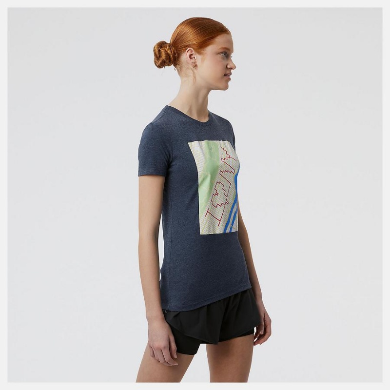 Tops New Balance Run For Life Boroughs Estampadas Sleeve Mujer Azules | EC 2236EX