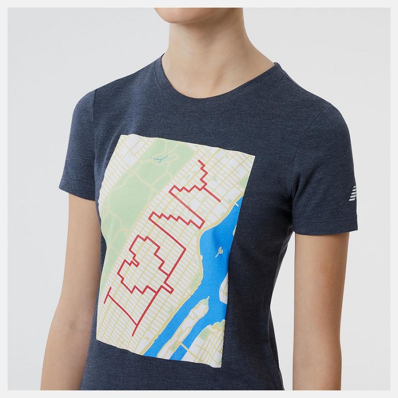 Tops New Balance Run For Life Boroughs Estampadas Sleeve Mujer Azules | EC 2236EX