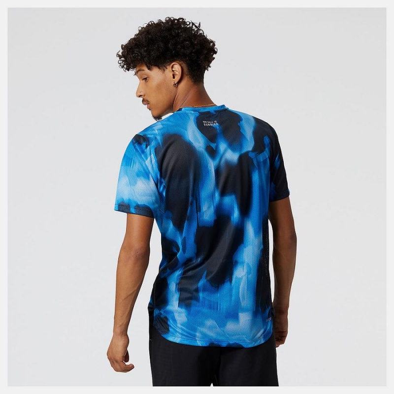 Tops New Balance Run For Life Printed Impact Run Sleeve Hombre Azules | EC 1572GL
